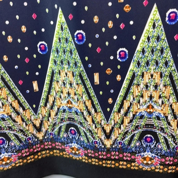 MARIO SERRANI Jewel Print Sleeveless Midi Dress Navy Blue Form Fitting Size 6 - Picture 5 of 11